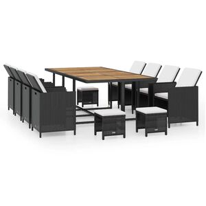 vidaXL Set comedor de jard&iacute;n 13 pzas rat&aacute;n sint&eacute;tico y madera negro