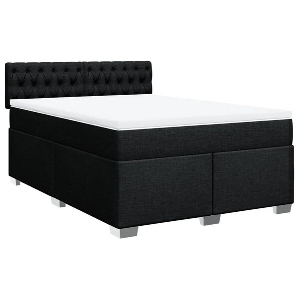 vidaXL Cama box spring con colch&oacute;n tela negro 140x190 cm