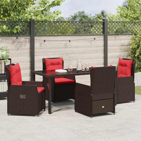 vidaXL Conjunto de Comedor de Jard&iacute;n 5 pcs Marr&oacute;n Polirat&aacute;n
