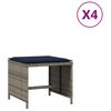 vidaXL Taburetes de jard&iacute;n con cojines 4 uds rat&aacute;n PE gris 40x40x35 cm
