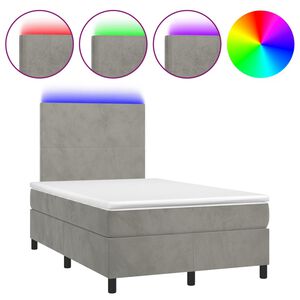 vidaXL Cama box spring colch&oacute;n y LED terciopelo gris claro 120x200 cm