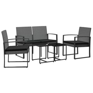 vidaXL Set comedor jard&iacute;n 5 pzas cojines PP aspecto rat&aacute;n gris oscuro