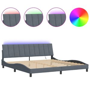 vidaXL Estructura de cama con LED sin colch&oacute;n Hanko terciopelo gris oscuro 200x200 cm