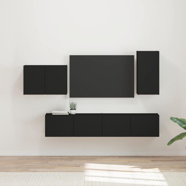 vidaXL Conjunto de mueble para TV de pared 4 pcs Negro