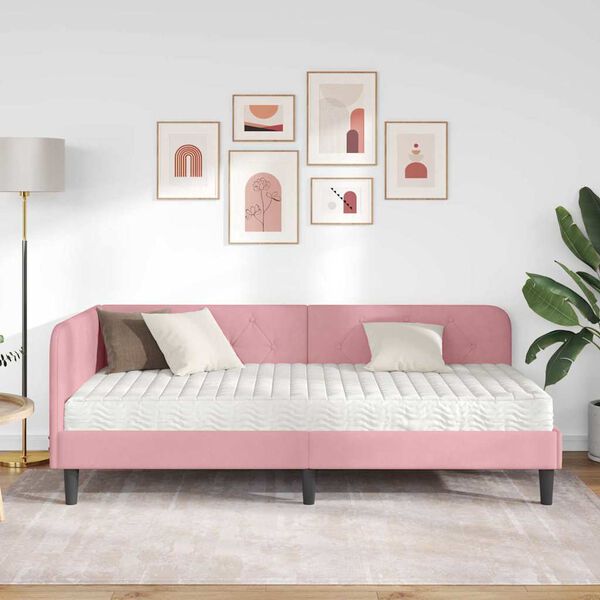 vidaXL Estructura de cama en esquina Rosa 90 x 200 cm Terciopelo