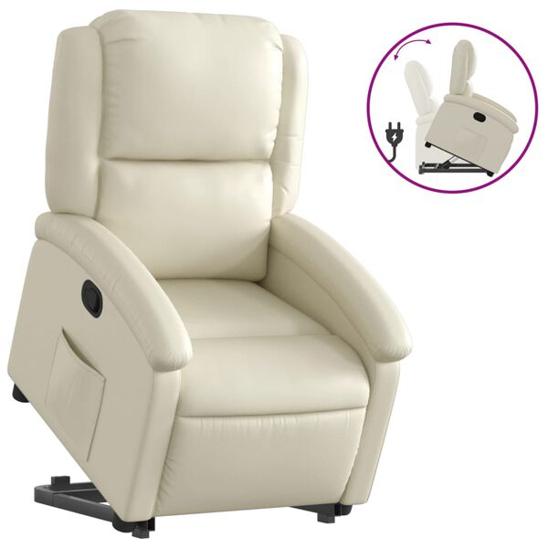 vidaXL Sill&oacute;n reclinable elevable cuero artificial color crema