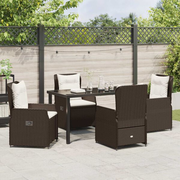 vidaXL Conjunto de Comedor de Jard&iacute;n 5 pcs Marr&oacute;n rat&aacute;n sint&eacute;tico