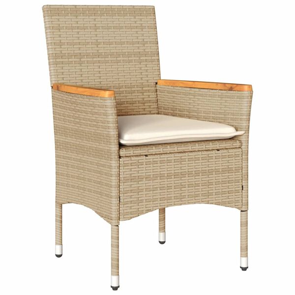 vidaXL Set comedor jard&iacute;n 5 pzas cojines rat&aacute;n sint&eacute;tico vidrio beige