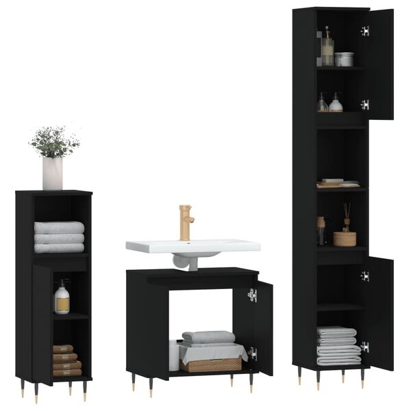 vidaXL Set de muebles de baño 3 piezas madera contrachapada negro