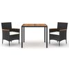 vidaXL Set comedor de jard&iacute;n 3 pzas con cojines rat&aacute;n sint&eacute;tico negro
