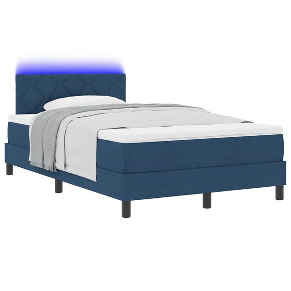 vidaXL Cama tipo Box Spring con colch&oacute;n con LED Azul 120 x 190 cm tela