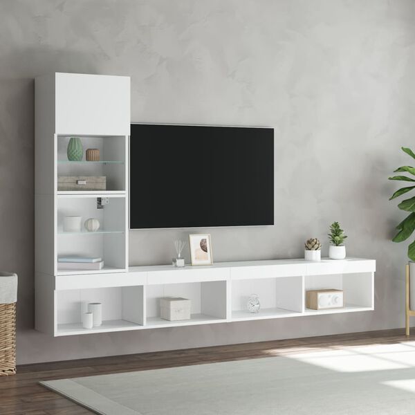 vidaXL Muebles de TV de pared con LED 4 pzas madera ingenier&iacute;a blanco