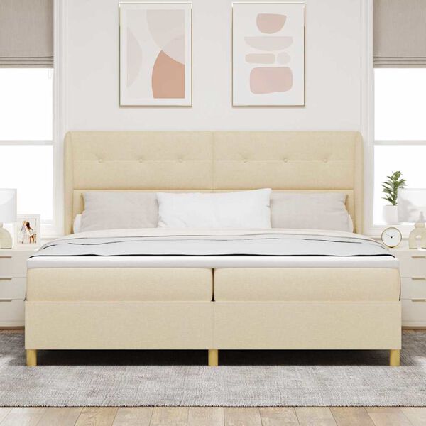 vidaXL Cama tipo Box Spring con colch&oacute;n Crema 200 x 200 cm tela