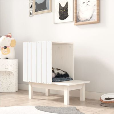 vidaXL Casa para gatos de madera maciza de pino blanco 60x36x60 cm