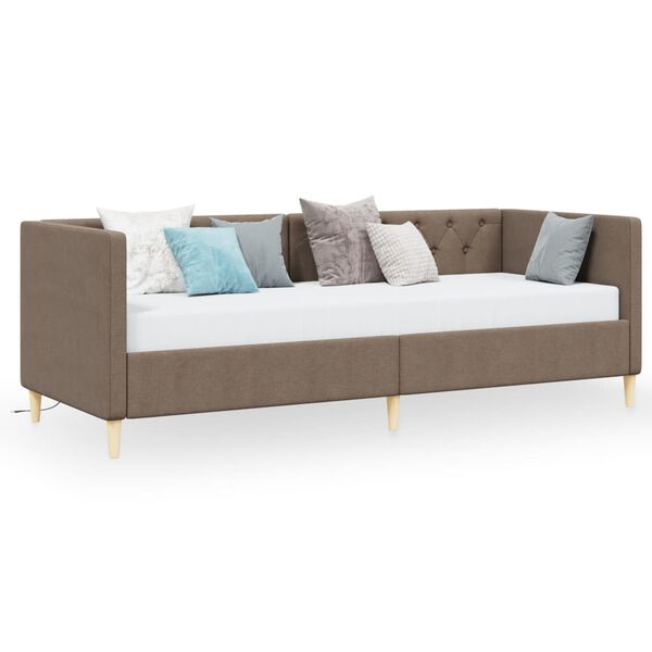 vidaXL Sof&aacute; cama con colch&oacute;n USB de tela gris taupe 90x200 cm