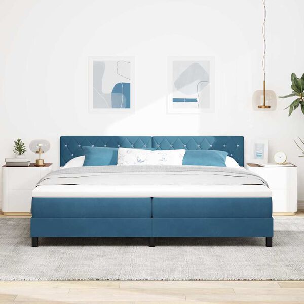 vidaXL Cama Box Spring LED con LED Azul Oscuro 200 x 200 cm Terciopelo