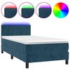 vidaXL Cama box spring colch&oacute;n y LED terciopelo azul oscuro 90x190 cm