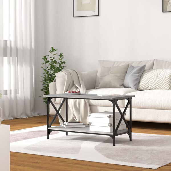 vidaXL Mesa de centro madera y hierro gris Sonoma 80x45x45 cm
