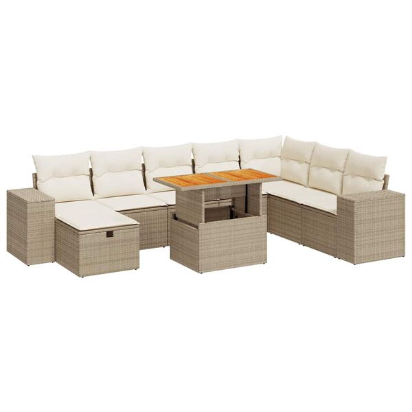 vidaXL Set sof&aacute;s jard&iacute;n y cojines 9 pzas rat&aacute;n sint&eacute;tico acacia beige