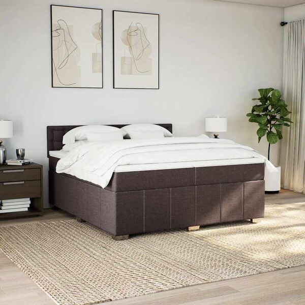 vidaXL Cama box spring con colch&oacute;n tela marr&oacute;n oscuro 200x200 cm