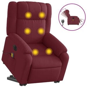 vidaXL Sill&oacute;n de masaje el&eacute;ctrico reclinable elevable tela rojo tinto