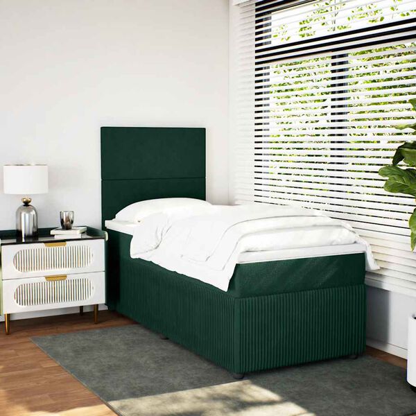 vidaXL Cama box spring con colch&oacute;n terciopelo verde oscuro 100x200 cm