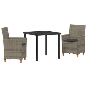 vidaXL Conjunto de Comedor de Jard&iacute;n 3 pcs Gris rat&aacute;n sint&eacute;tico