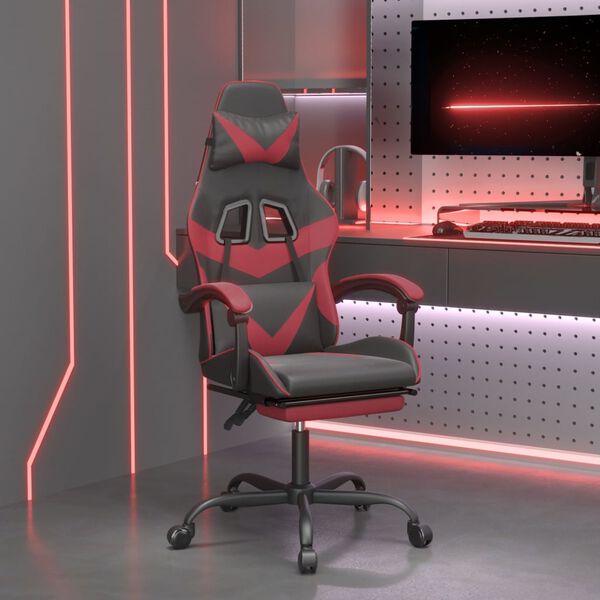 vidaXL Silla gaming giratoria y reposapi&eacute;s cuero sint&eacute;tico