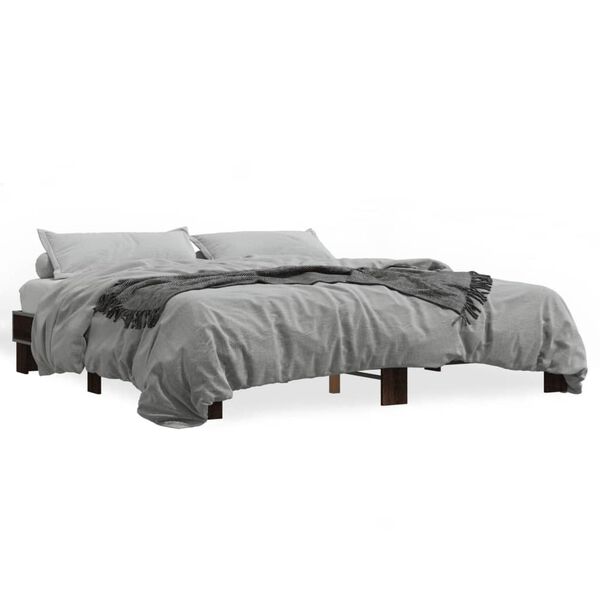 vidaXL Estructura cama madera ingenier&iacute;a metal marr&oacute;n roble 200x200 cm