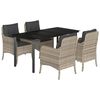 vidaXL Set comedor de jard&iacute;n 5 pzas cojines rat&aacute;n sint&eacute;tico gris claro