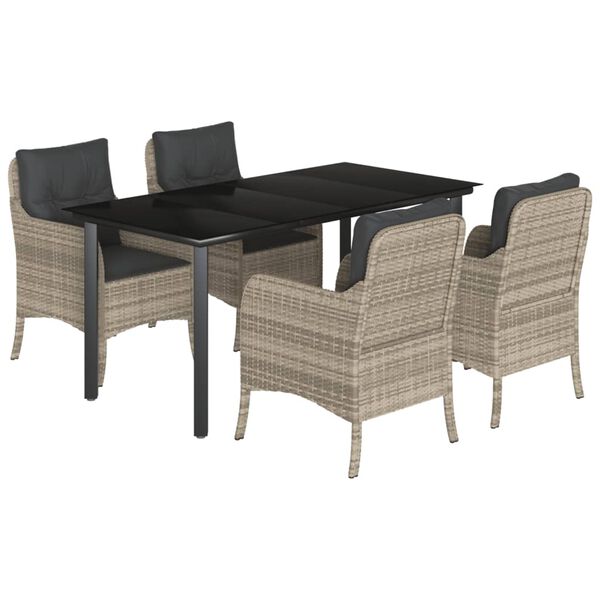 vidaXL Set comedor de jard&iacute;n 5 pzas cojines rat&aacute;n sint&eacute;tico gris claro