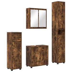 vidaXL Juego de muebles de ba&ntilde;o con caj&oacute;n Manual 4 pcs Roble ahumado