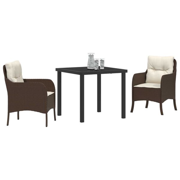 vidaXL Conjunto de Comedor de Jard&iacute;n 3 pcs Marr&oacute;n rat&aacute;n sint&eacute;tico