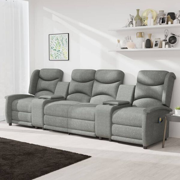 vidaXL Sillón de masaje reclinable 4 plazas con portavasos gris claro