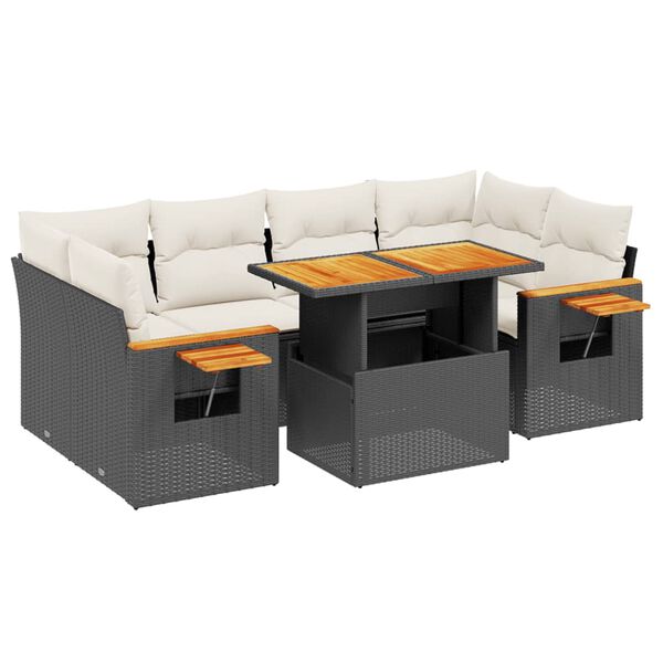 vidaXL Set de comedor de jard&iacute;n 7 pzas y cojines rat&aacute;n sint&eacute;tico negro