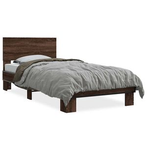 vidaXL Estructura cama madera ingenier&iacute;a metal roble marr&oacute;n 75x190 cm
