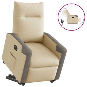 vidaXL Sill&oacute;n el&eacute;ctrico reclinable elevable de tela color crema