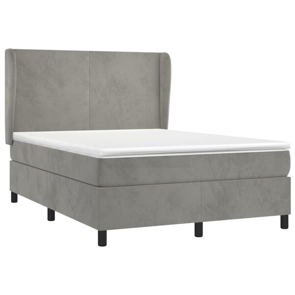 vidaXL Cama box spring con colch&oacute;n terciopelo gris claro 140x200 cm