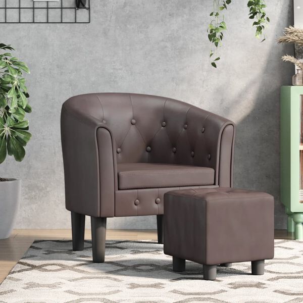 vidaXL Sill&oacute;n con taburete cuero sint&eacute;tico marr&oacute;n