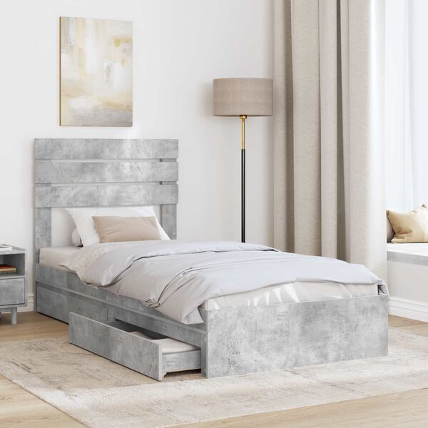 vidaXL Cama con almacenamiento con cabecera Gris Concreto 70 x 190 cm