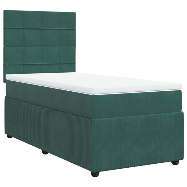 vidaXL Cama box spring con colchón terciopelo verde oscuro 100x200 cm