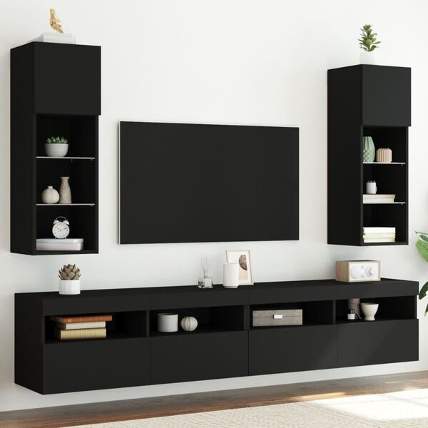vidaXL Muebles de TV con luces LED 2 uds negro 30,5x30x90 cm
