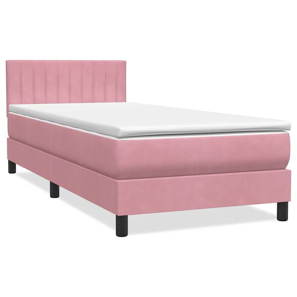 vidaXL Cama box spring con colch&oacute;n y LED terciopelo rosa 100x210 cm