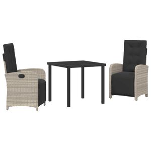 vidaXL Conjunto de Comedor de Jard&iacute;n 3 pcs Gris Claro rat&aacute;n sint&eacute;tico