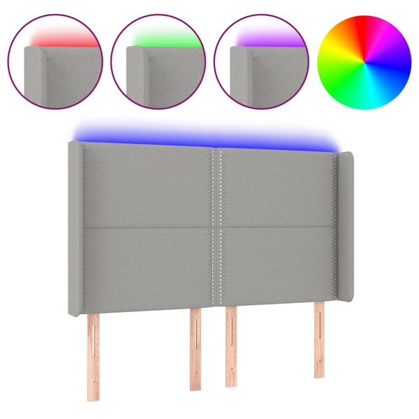 vidaXL Cabecero con LED de tela gris claro 147x16x118/128 cm