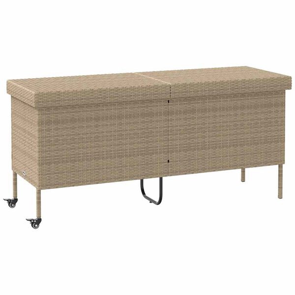 vidaXL Caja de almacenaje jard&iacute;n ruedas rat&aacute;n PE beige 160x55x75 cm