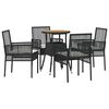 vidaXL Conjunto de Comedor de Jard&iacute;n 5 uds. Negro rat&aacute;n sint&eacute;tico
