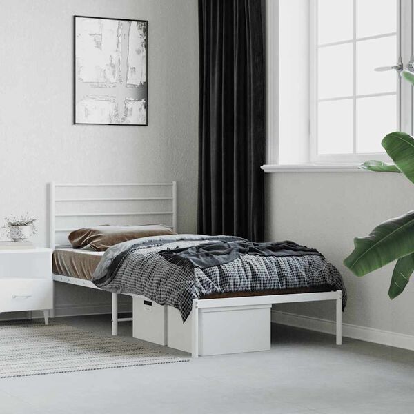vidaXL Estructura cama sin colch&oacute;n con cabecero metal blanco 75x190 cm
