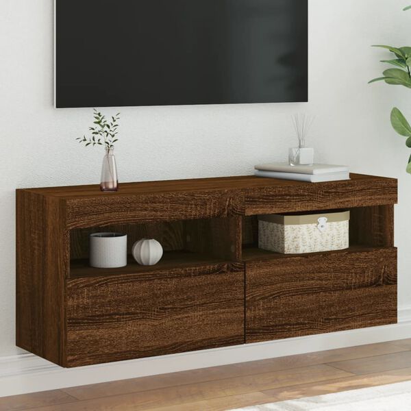 vidaXL Mueble de TV de pared con luces LED roble marr&oacute;n 100x30x40 cm