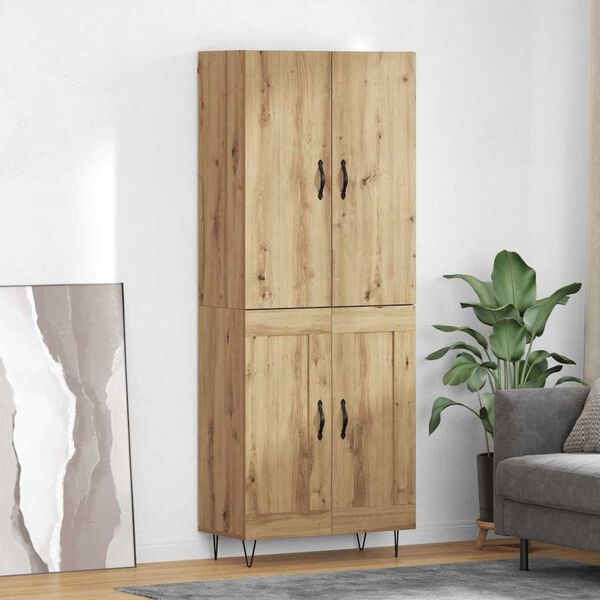 vidaXL Aparador alto 2 pcs Roble artesanal Madera tecnol&oacute;gica y vidrio